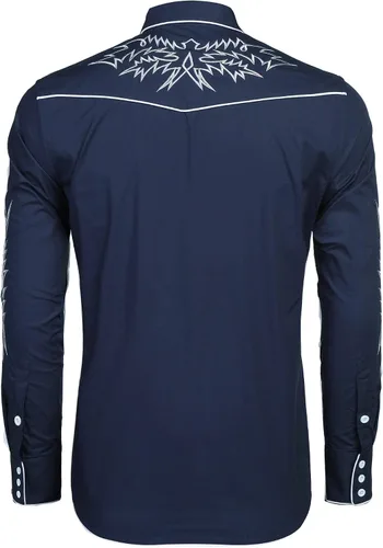 Vista 4 de COOFANDY Camisa vaquera occidental bordada de manga larga de algodón casual con botones para hombre