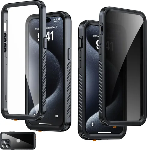 Vista 32 de Funda impermeable para iPhone 15, protector de pantalla de privacidad integrado y protector de pantalla HD [IP68 bajo el agua] a prueba de golpes a