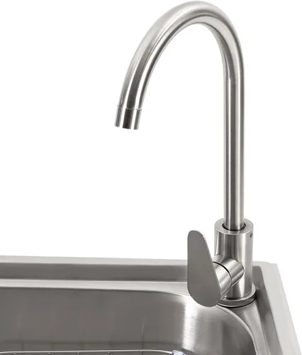 Vista 8 de Fregadero de cocina de acero inoxidable con soporte, fregadero de lavandería simple para el hogar con grifo, lavabo multiusos independiente