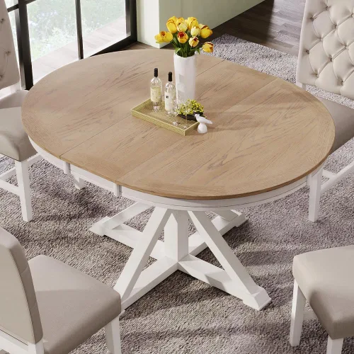 Vista 10 de WILLIAMSPACE Mesa de comedor redonda de madera de 33 pulgadas con mesa de piedra sinterizada A-33" Mesa Redonda Con Mesa Sinterizada