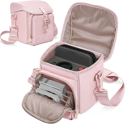 Vista 9 de Bolsa bandolera para cámara compatible con Polaroid Now 2ª/3ª cámara instantánea, bolsa cruzada con correa ajustable, color negro Crossbody Camera