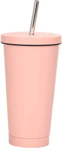 Vista 10 de Ulalaza Vaso de agua de acero inoxidable aislado con tapa, botella de agua, aislamiento térmico, taza fría portátil de acero inoxidable, pajita