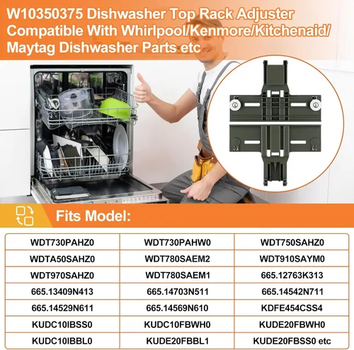 Vista 5 de AJUSTADOR DE REJILLA SUPERIOR DE LAVAVAJAS MEJORADO W10350375 W10712395 Piezas para Lavavajillas Whirlpool WDT730PAHZ0 WDT970SAHZ0 WDTA50SAHZ0