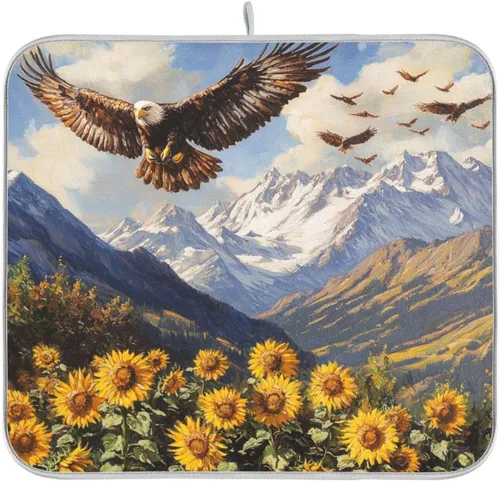 Vista 11 de Tapete de secado de platos de primavera naranja con flor de amapola para encimera de cocina, tapete escurridor absorbente de microfibra, tapete