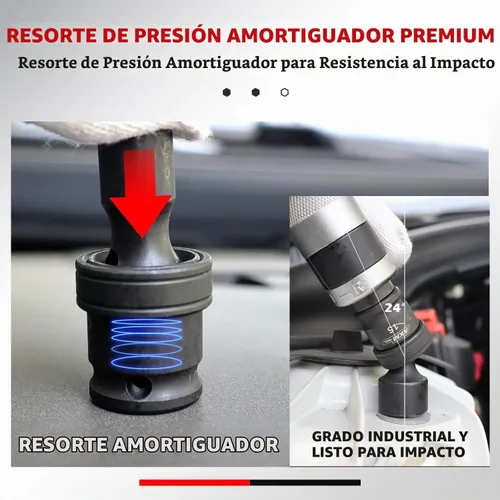 Vista 6 de Juego de enchufes de impacto universal de 1/4" de accionamiento, juego de enchufes giratorios de 18 piezas, enchufe de oscilación de junta universal