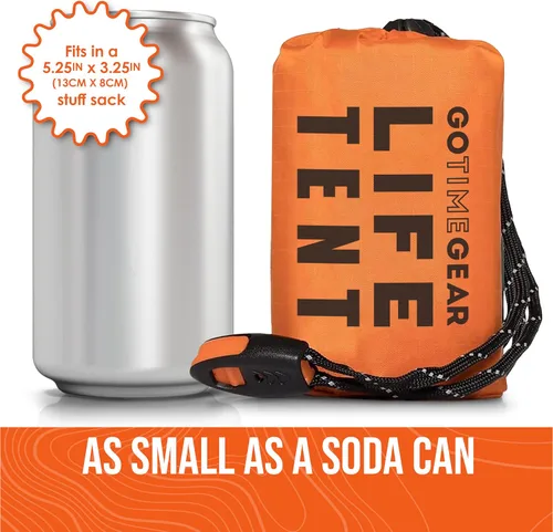 Vista 5 de Go Time Gear Tienda de campaña de supervivencia • Tienda de campaña de tubo de emergencia Mylar para 2 personas + Paracord • Protección para todo