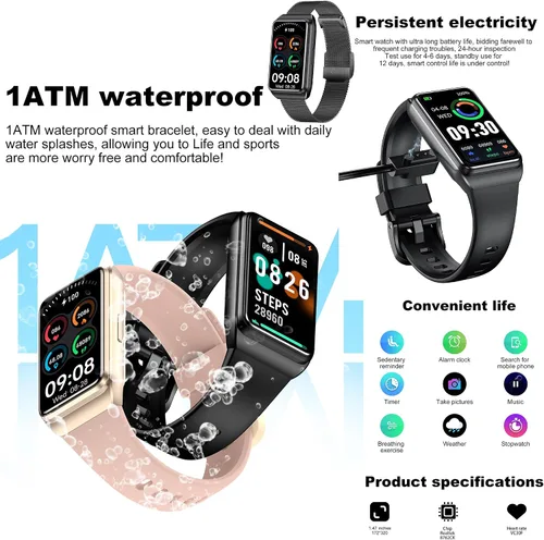 Vista 7 de ZPIMY AMOLED - Reloj inteligente de 1.47 pulgadas para mujer, reloj inteligente para hombre, rastreador de actividad física para iPhone Android Negro