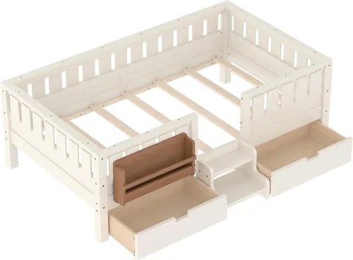 Vista 6 de Bellemave Cama Montessori Twin Kids con escaleras, estantería y cajones, beige Cajón beige