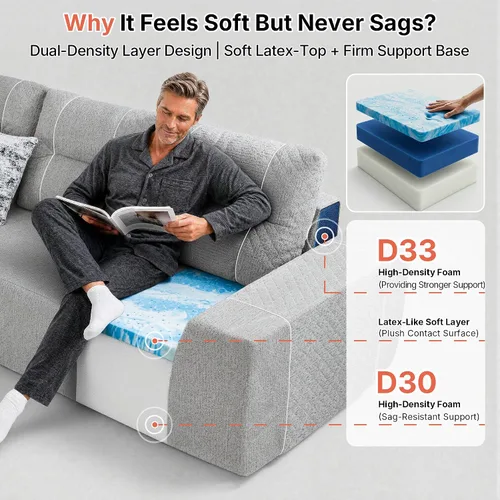 Vista 13 de MCombo Sofás modulares sin hueso de 105 pulgadas para sala de estar, sofá cama modular modular convertible, sofá cama con cojín similar al látex
