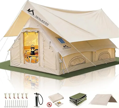 Vista 13 de Tiendas de campaña inflables para 4/6/8/10 personas, tienda de campaña inflable grande con gato de estufa, tienda inflable para 4 estaciones