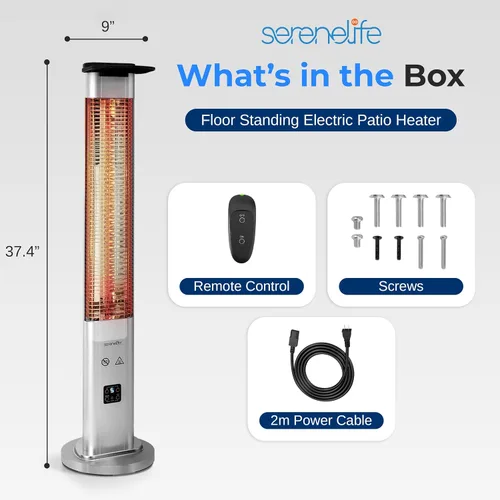 Vista 7 de SereneLife Calentador eléctrico para patio al aire libre, calentador infrarrojo de 900 W con control remoto, reflector de aluminio, diseño