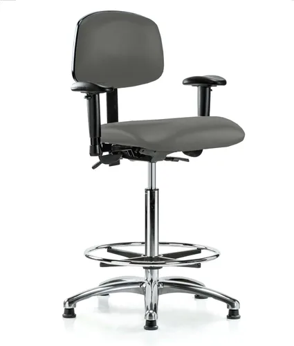 Vista 63 de PERCH - Silla giratoria con ruedas para alfombra o linóleo, cromado, Textil, Tela negra