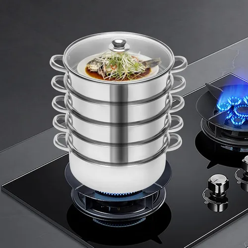 Vista 5 de Olla de vapor para cocinar, olla de vapor de acero inoxidable de 5 niveles de 10.2 in/10 pulgadas, utensilios de cocina de cocción de carne y 26 cm.