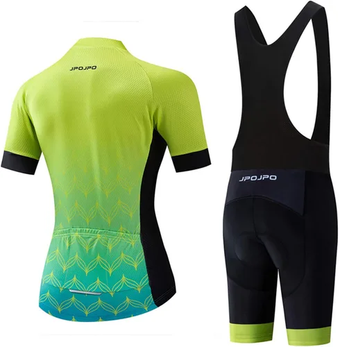 Vista 2 de Conjunto de jersey de ciclismo para mujer, pantalones cortos con peto, ropa de bicicleta de verano