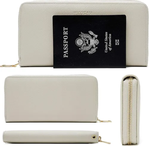 Vista 4 de WOZEAH - Cartera de piel sintética con cremallera y bloqueo RFID para mujer, ideal para viajar
