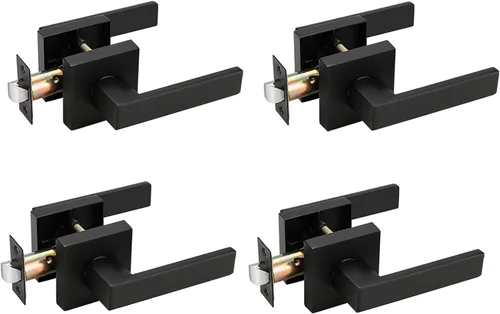 Vista 4 de Probrico Juego de manijas cuadradas para puerta de paso, color negro mate, para pasillo y armario, juego de manijas interiores resistentes sin