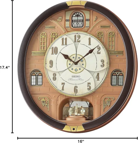 Vista 6 de SEIKO QXM601BRH - Reloj de pared con péndulo giratorio de 12 melodías en movimiento, oro rosa