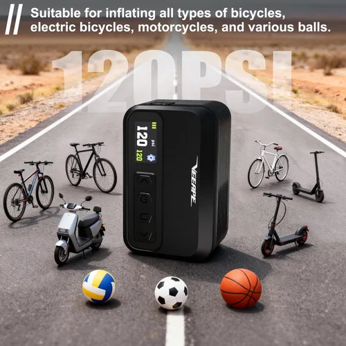Vista 6 de Tiny Pump Mini Bike Tire Pump - Max 120PSI Portable Electric Bicycle Pump with Fast Inflation Auto Stop - Bicycle Inflator with Presta and Schrader