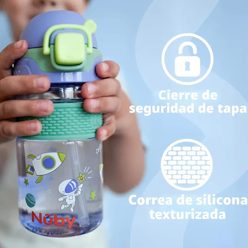 Vista 4 de Nuby Thirsty Kids Flip-it Bolt - Taza infantil Tapa abatible con cierre de botón - Boquilla de silicona de flujo libre y base duradera - Mariposas