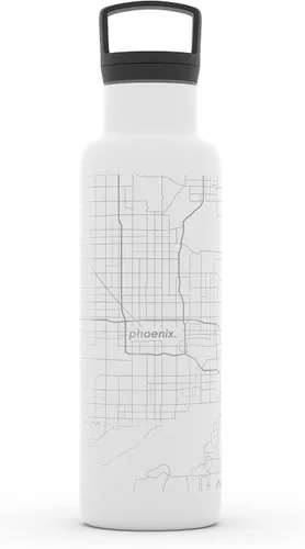 Vista 194 de Well Told Botella de agua aislada con mapa de Washington DC grabado, botella de acero inoxidable grabada (21 onzas, blanco) botella aislada de mapa