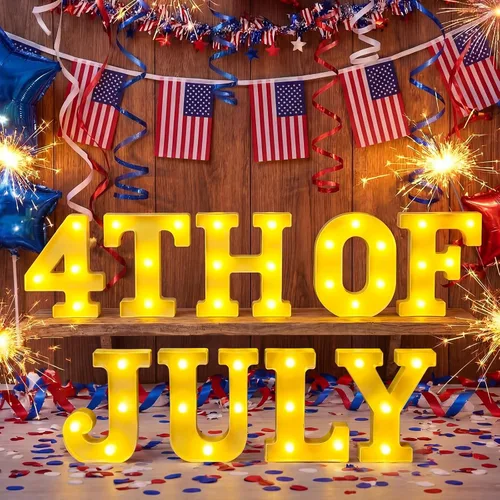 Vista 4 de Honoson 9 Pcs 4th of July Lights Decorations, LED Patriotic Table Lighting