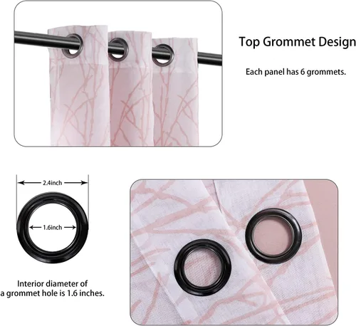 Vista 2 de BONZER Cortinas para Mezclar y Combinar - 2 Piezas de Cortinas Transparentes con Estampado de Ramas y 2 Piezas de Cortinas Opacas para Dormitorio