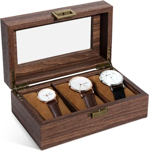 Vista 32 de Uten 12-Slot Watch Box, 2-Layers PU Leather Watch Case with Lock Negro