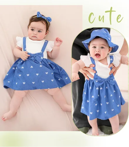 Vista 2 de SUNNY PIGGY Baby Girl Clothes Newborn Infant Dress Outfit 0 3 6 9 12 18 24 Months Skirt Set Headband+Hat