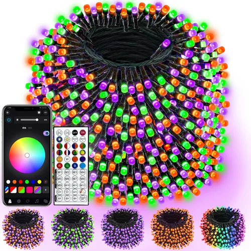 Vista 21 de Luces de cadena navideñas conectables de 240 LED de 88 pies, 13 modos, para interiores y exteriores, cable verde extensible, luces de árbol