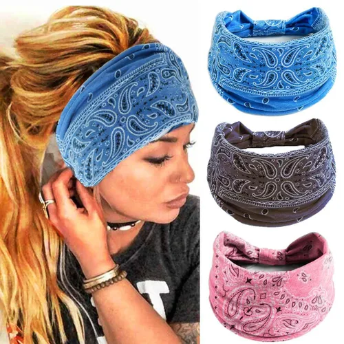 Vista 12 de CAKURE Diademas anchas bohemias anudadas para la cabeza, bufanda africana para la cabeza, accesorios para el cabello de motocicleta, para mujeres
