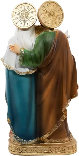 Vista 3 de Estatua de interior de la Sagrada Familia Cuenta con María y José sosteniendo al niño Jesús Decoración cristiana clásica para el hogar Gran