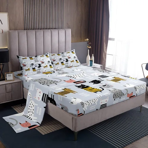 Vista 21 de Erosebridal Lindas sábanas de gato Kawaii fresa tamaño individual para niñas, diseño de arcoíris de dibujos animados, juegos de sábanas y fundas