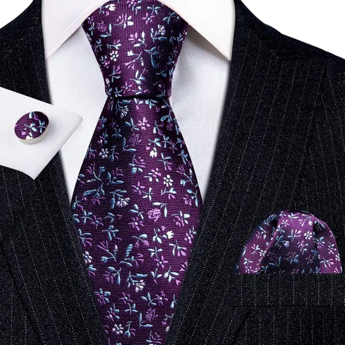Vista 8 de Barry.Wang Conjunto de corbata de lunares para hombre, gemelos de pañuelo a cuadros, corbatas de moda, corbatas de boda y negocios