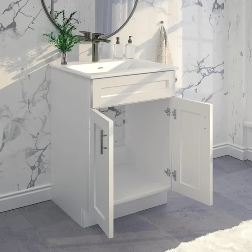 Vista 6 de La Royal Mueble de baño con base de lavabo blanco listo para montar, 24 pulgadas de ancho