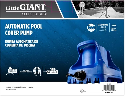 Vista 10 de Little Giant Select Series LG-APCP1700 1/3 HP, 1745 GPH, Bomba automática sumergible para cubierta de piscina con cable de 25 pies, azul oscuro