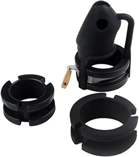 Vista 2 de Jaula de silicona para el pene con candado de metal, goma suave, dispositivo de castidad para el pene masculino, jaula para adultos, juguete sexual
