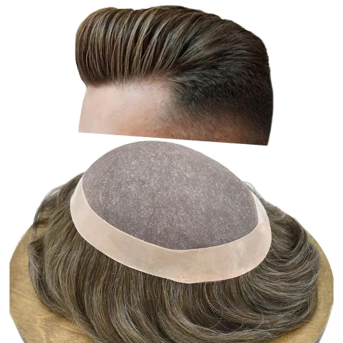 Vista 25 de Mens Toupee Hair Piece Real Human Hair Fine Mono Toupee para hombres Sistema de reemplazo de cabello para hombre Postizo Protesis Capilar Para