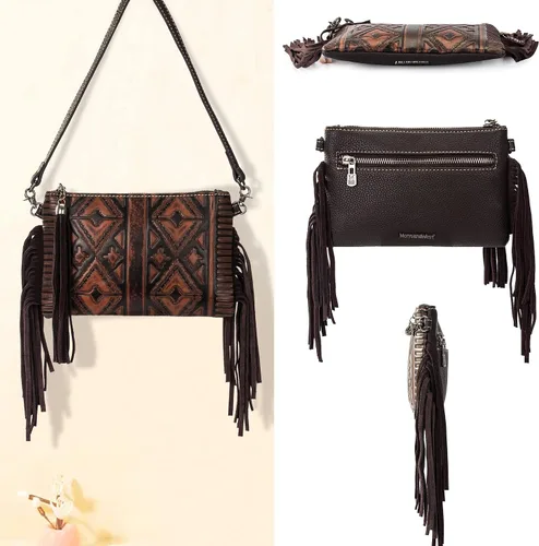 Vista 3 de Montana West Cowhair - Bolso cruzado de piel para teléfono celular, cartera para mujer, vaquera occidental, pequeño bolso cruzado