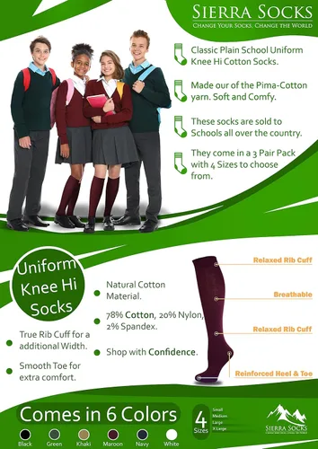 Vista 5 de Versátil calcetines clásicos de algodón peinado para niñas y mujeres, ideales para la escuela o el trabajo, no vinculantes, transpirables, paquete