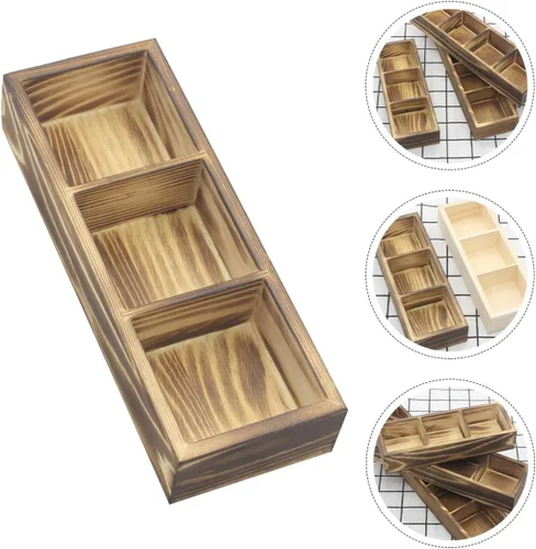 Vista 6 de Wood Tea Bag Storage Organizer Box, 3 Compartment Countertop Holder