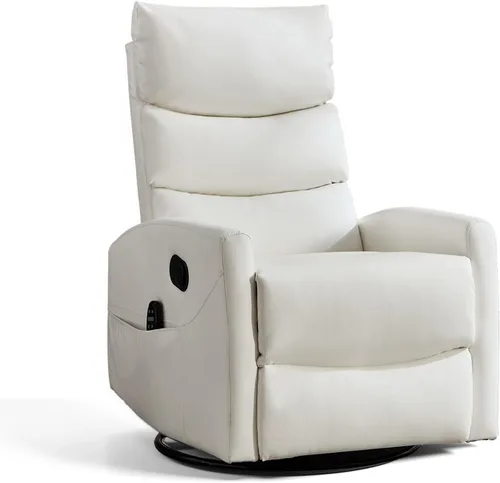 Vista 14 de SoarFlash Mecedora reclinable giratoria de 360°, mecedora con masaje de calor y vibración, silla de piel sintética para sala de estar, espacios
