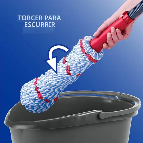 Vista 3 de O-Cedar MicroTwist MAX - Trapeador giratorio de microfibra con 1 repuesto adicional, cuenta con escurrir manos libres, cabezal de fregona extra