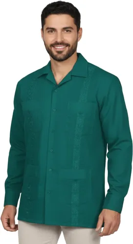 Vista 13 de NE PEOPLE Camisa de manga larga bordada con botones de guayabera cubana para hombre (S-4XL)