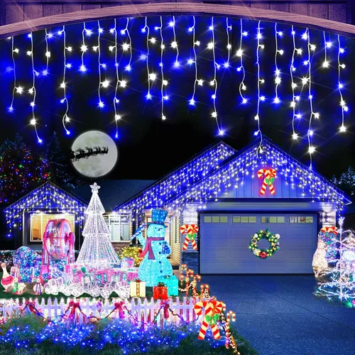 Vista 7 de Luces de Navidad para exteriores, 49 pies, 480 luces LED para exteriores, 90 tiras de luces de carámbano con 8 modos, temporizador impermeable