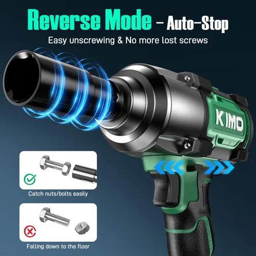Vista 4 de KIMO Impact Wrench 1/2 Inch, 890Ft-Lbs(1200N.m), 4000RPM Brushless Motor High Torque Impact Driver with 4.0Ah Battery, 3 Modes, Variable Speeds, LED