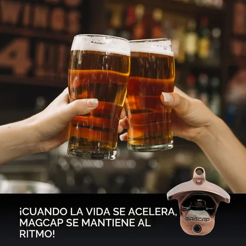 Vista 4 de Abrebotellas para exteriores montado en la pared, estilo abridor magnético de botellas de cerveza que atrapa las tapas, fácil de instalar e Cobre