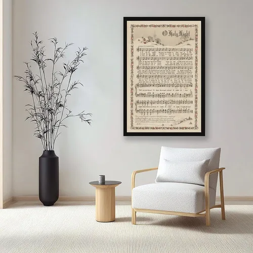 Vista 7 de YFET Póster de música y poesía con texto en inglés "O Holy Night", decoración navideña de Navidad, decoración de pared de bosque, decoración rústica