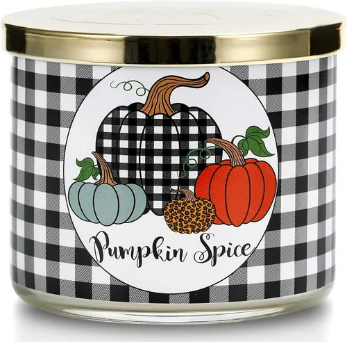 Vista 7 de Vela con leche de calabaza especiada, vela perfumada de otoño, vela grande de 3 mechas, 14 onzas