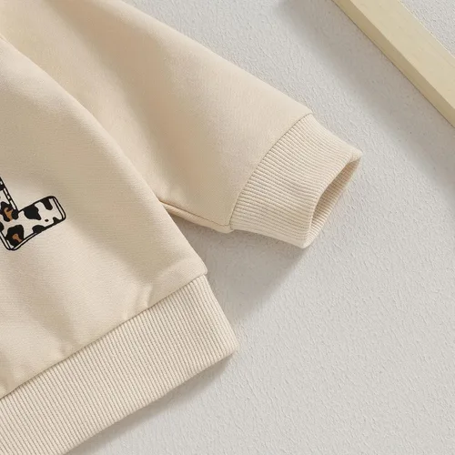 Vista 6 de FOCUSNORM Conjunto de sudadera con letras de leopardo para recién nacido, ropa de otoño e invierno