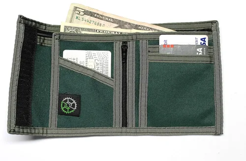 Vista 2 de Billetera de nailon con bolsillo para monedas con cremallera, Verde, Billetera plegable